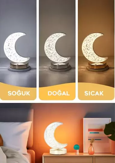 Dekoratif Ay Işığı Hilal Masa Lambası Crystal Moon USB Şarjlı 3 Modlu Ambiyans Led Gece Lambası Dekoratif Ay Işığı Hilal Masa Lambası Crystal Moon USB Şarjlı 3 Modlu Ambiyans Led Gece Lambası