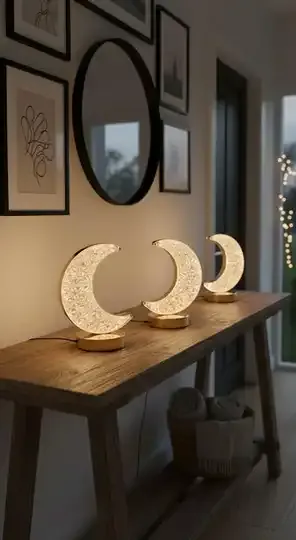 Dekoratif Ay Işığı Hilal Masa Lambası Crystal Moon USB Şarjlı 3 Modlu Ambiyans Led Gece Lambası