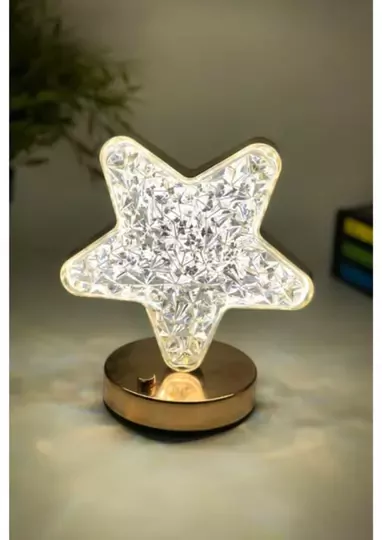 Dekoratif Yıldız Masa Lambası Crystal Star USB Şarjlı 3 Modlu Ambiyans Led Gece Lambası