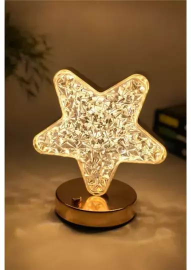 Dekoratif Yıldız Masa Lambası Crystal Star USB Şarjlı 3 Modlu Ambiyans Led Gece Lambası