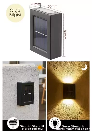 Tekli Yeni Model Solar Çift Taraflı Duvar Lambası Güneş Enerjili Aydınlatma Dekorasyon Aplik Işık Tekli Yeni Model Solar Çift Taraflı Duvar Lambası Güneş Enerjili Aydınlatma Dekorasyon Aplik Işık