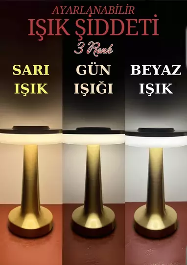 Dekoratif Şarjlı Dokunmatik Led Masa Lambası Usb Kablolu Abajur Ve Gece Lambası Altın Dekoratif Şarjlı Dokunmatik Led Masa Lambası Usb Kablolu Abajur Ve Gece Lambası Altın