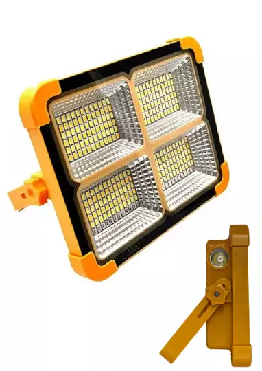Güneş Enerjili Solar Led Projektör Taşınabilir Sarı Beyaz Ve Çakar Işık Lamba El Fenerli