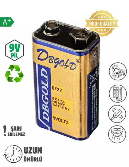 9 Volt Pil - 9V Multimetre Dedektör Oyuncak Araba Drone Kumanda Pili -9Volt Çift Başlı Kare Pil