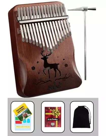 Klx-520 Hakiki Ağaç Kalimba Ahşap Geyik Desenli 17 Paslanmaz Tuşlu (FULL SET)