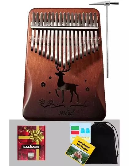 Klx-520 Hakiki Ağaç Kalimba Ahşap Geyik Desenli 17 Paslanmaz Tuşlu (FULL SET)