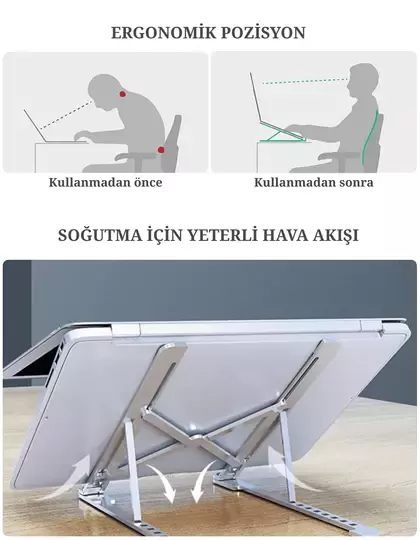 Laptop Yükseltici Stand Ayarlanabilir Macbook Notebook Tablet Altlık Metal Dizüstü Bilgisayar Tutucu