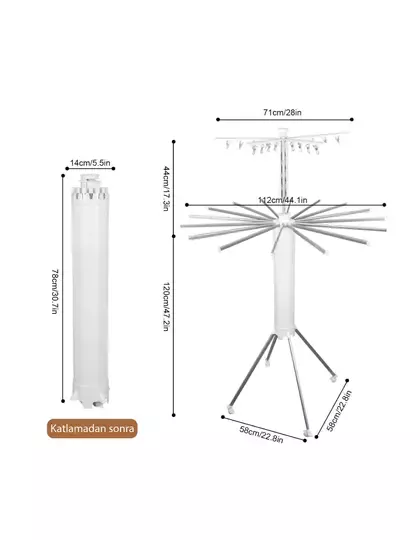 Katlanabilir Ahtapot Çamaşır Kurutma Askısı - Kule Çamaşır Askılığı Tekerlekli