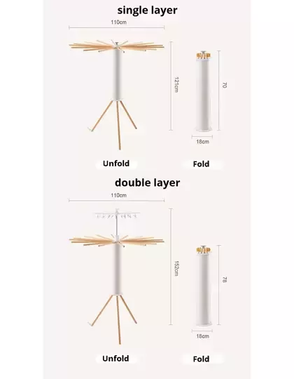 Katlanabilir Ahtapot Çamaşır Kurutma Askısı - Kule Çamaşır Askılığı Ahşap Askılık