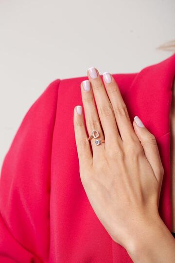 Ninova Silver Ayarlanabilir Gümüş Tek Taş ve D Harfi Yüzük NNVSLVR02127