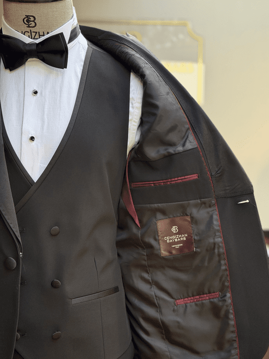 YELEKLİ SİVRİ YAKA DAMATLIK TAKIM ELBİSE