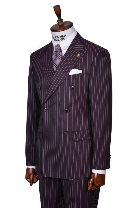 KRUVAZE SİVRİ YAKA ÇİZGİLİ