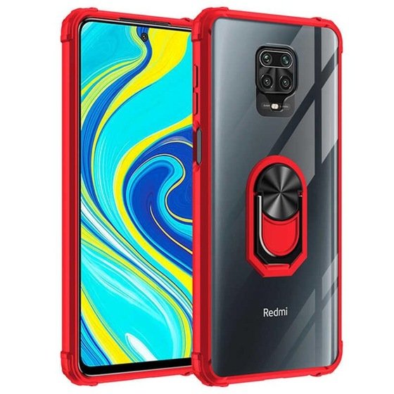 Redmi Note 9 Pro Kenarları Renkli Anti Şok Şeffaf Yüzüklü Kılıf