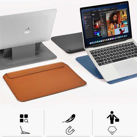 Wiwu Skin Pro MacBook 13.3 Air 2020 Çanta & Stand & Kılıf PU Deri Mıknatıslı Kapak