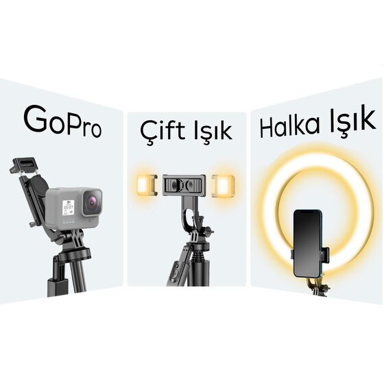 Canlı Yayın Tripod Selfie Çubuğu Wiwu Wi-SE005 Çok Fonksiyonlu Sabitleyici Ayrılabilir