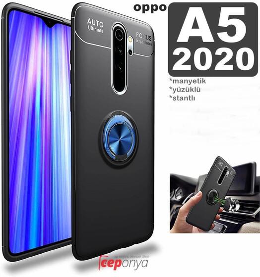 Oppo A5 2020 Yüzüklü Standlı Manyetikli Kamera Korumalı Kılıf