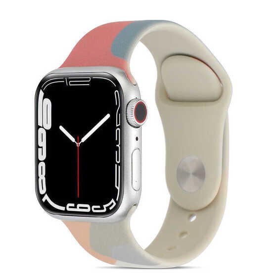 Apple Watch 38mm KRD-62 Suya Dayanıklı Renkli Desenli Silikon Kordon