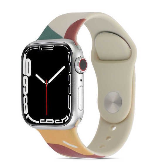 Apple Watch 38mm KRD-62 Suya Dayanıklı Renkli Desenli Silikon Kordon