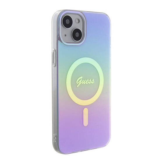 iPhone 15 Plus Uyumlu Kılıf Guess Orjinal Lisanslı Magsafe Şarj Özellikli Yazı Logolu Iridescent Mor