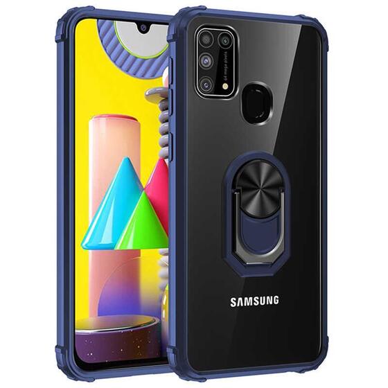 Galaxy M31 Kenarları Renkli Antişok Şeffaf Yüzüklü Kılıf