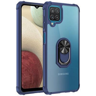 Galaxy M12 Kılıf Şeffaf Kenarları Renkli Manyetik Yüzüklü Zırh Silikon