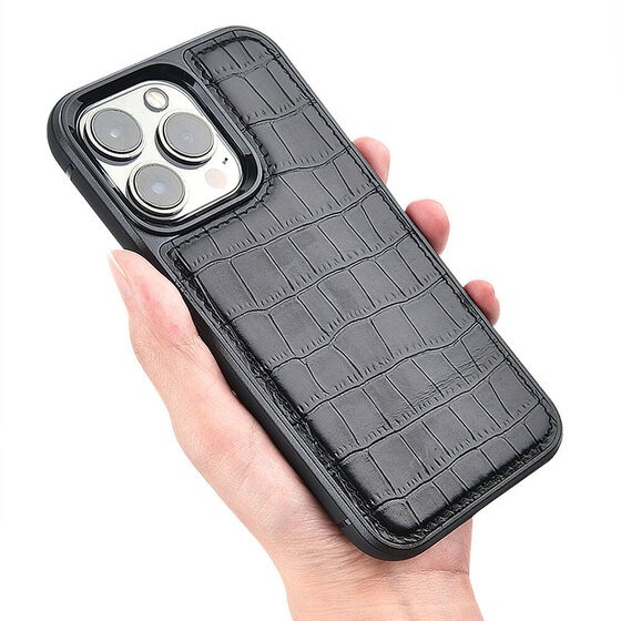 iPhone 13 Mini Uyumlu Kılıf Wiwu Croco Pattern Calfskin Orjinal Deri Kapak