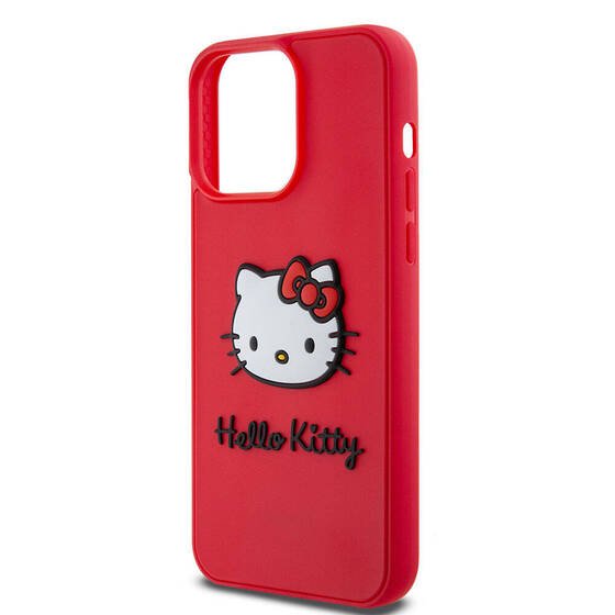 iPhone 15 Pro Uyumlu Kılıf Hello Kitty Orjinal Lisanslı İkonik Logolu 3D Rubber Kitty Head Kırmızı