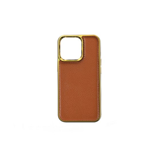 iPhone 13 Mini Uyumlu Kılıf Wiwu Genuine Leather Gold Calfskin Orjinal Deri Kapak