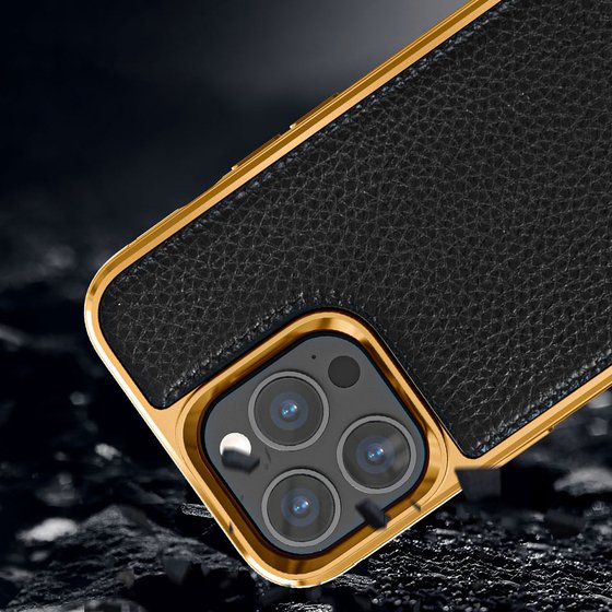 iPhone 13 Mini Uyumlu Kılıf Wiwu Genuine Leather Gold Calfskin Orjinal Deri Kapak