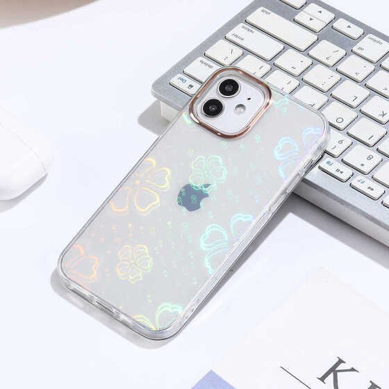 iPhone 12 Kılıf Kamera Çıkıntılı Fosforlu Lazer Tasarım Silikon