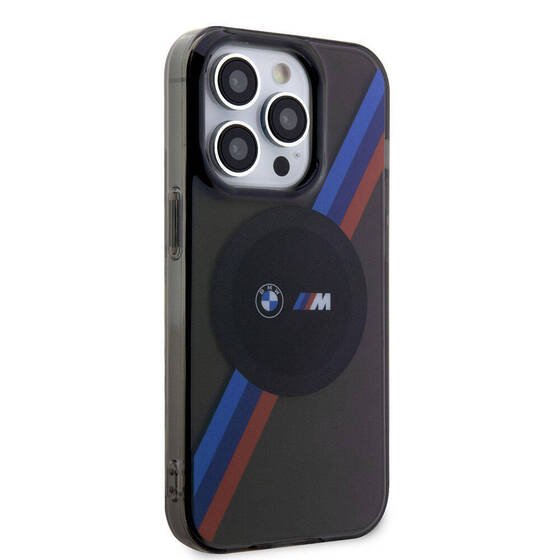 iPhone 15 Pro Max Kılıf BMW Magsafe Şarj Özellikli Transparan Tricolor Stripes Orjinal Lisanslı Gri