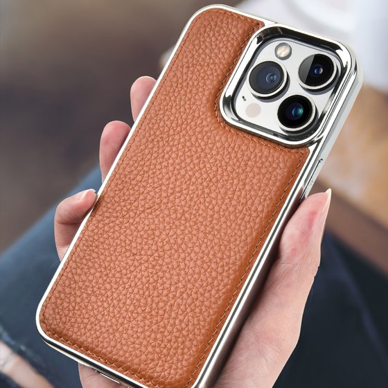 iPhone 13 Mini Uyumlu Kılıf Wiwu Genuine Leather Silver Calfskin Orjinal Deri Kapak