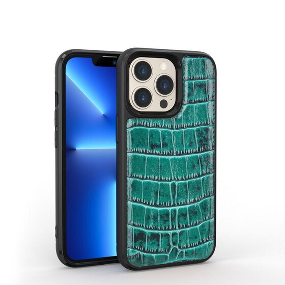 iPhone 13 Pro Uyumlu Kılıf Wiwu Croco Pattern Calfskin Orjinal Deri Kapak