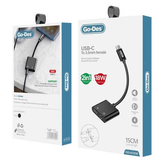 Go Des GD-UC038 Type-C 3.5 mm  Aux Kulaklık ve Şarj Dönüştürücü Ses Adaptörü