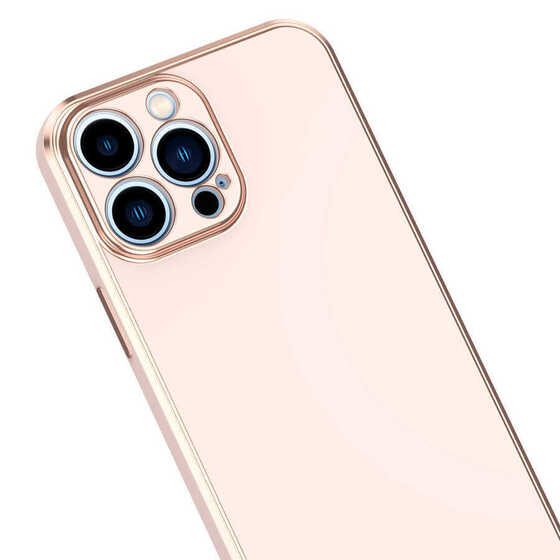 Apple iPhone 14 Pro Max Kılıf Kamera Korumalı Altın Kenar Tasarım Silikon