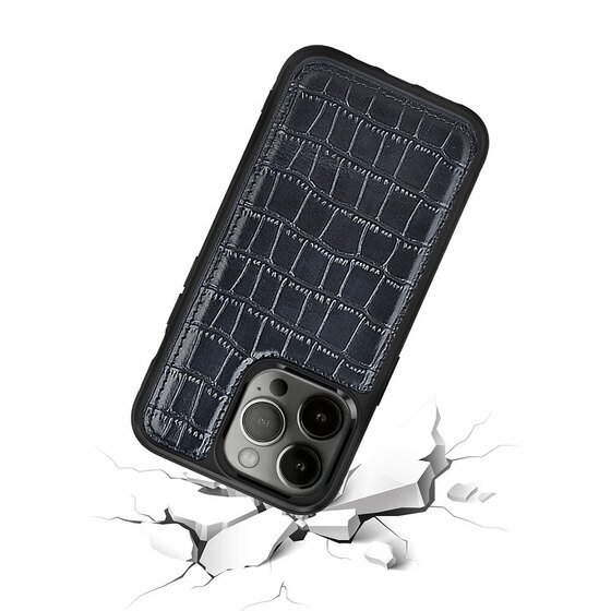 iPhone 13 Uyumlu Kılıf Wiwu Croco Pattern Calfskin Orjinal Deri Kapak