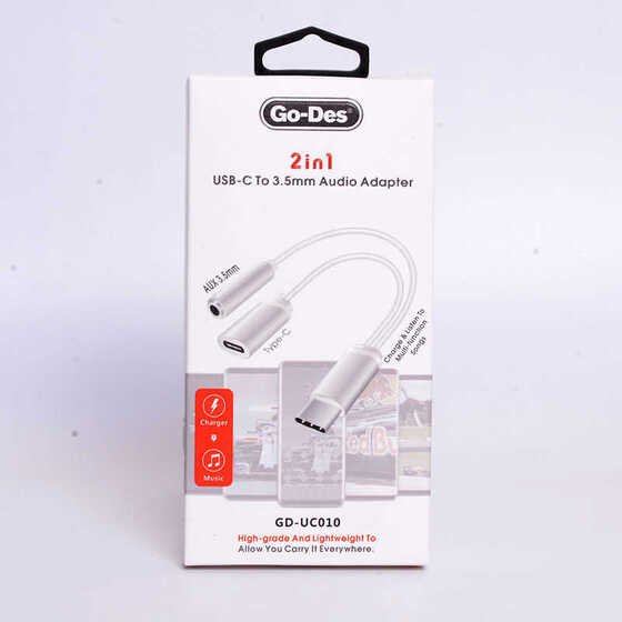 Go Des GD-UC010 2 in 1 Type-C 3.5 mm Aux Kulaklık ve Şarj Dönüştürücü Adaptör