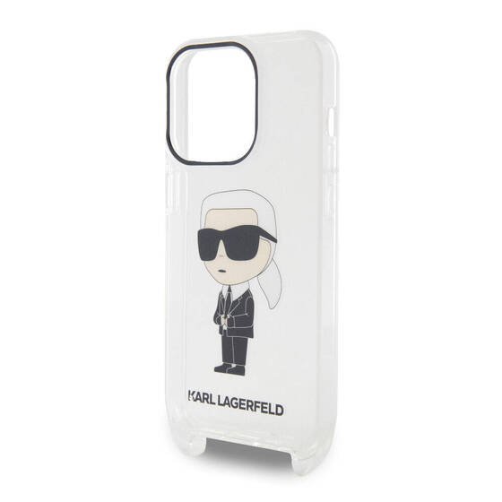 iPhone 15 Pro Uyumlu Kılıf Karl Lagerfeld Orjinal Lisanslı Boyun Askılı Karl İkonik Crossbody Şeffaf