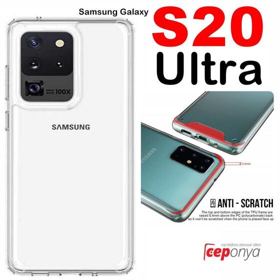 Galaxy S20 Ultra Kenarları Esnek Yüzeyi Sert Şeffaf Gard Kılıf