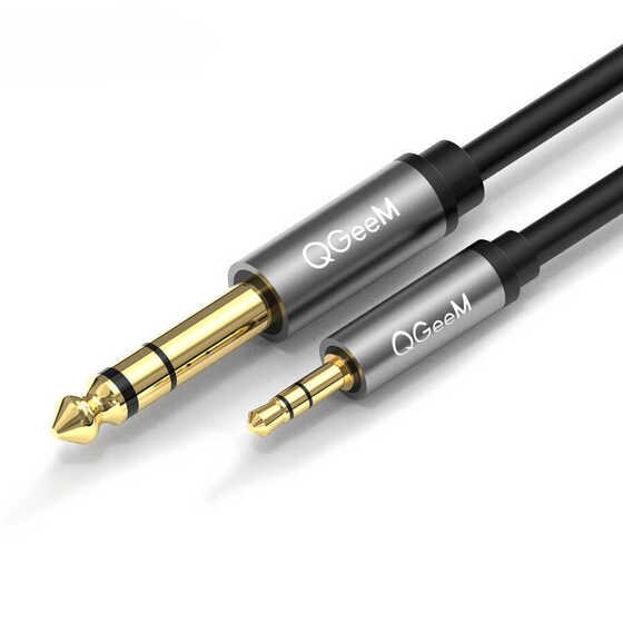 Qgeem QG-AU02 3.5 mm to 6.35mm Aux Audio Kablo 150 cm Ses Kablosu Dönüştürücü