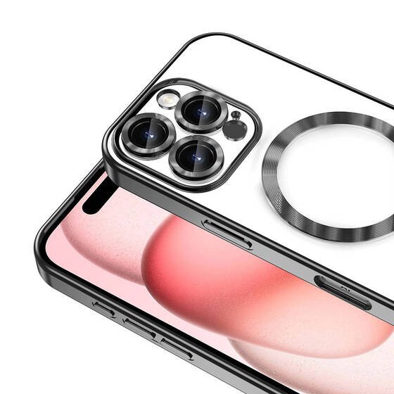 Apple iPhone 16 Pro Max Kılıf Magsafe Köşeleri Renkli Lüx Şeffaf Kamera Lens Korumalı