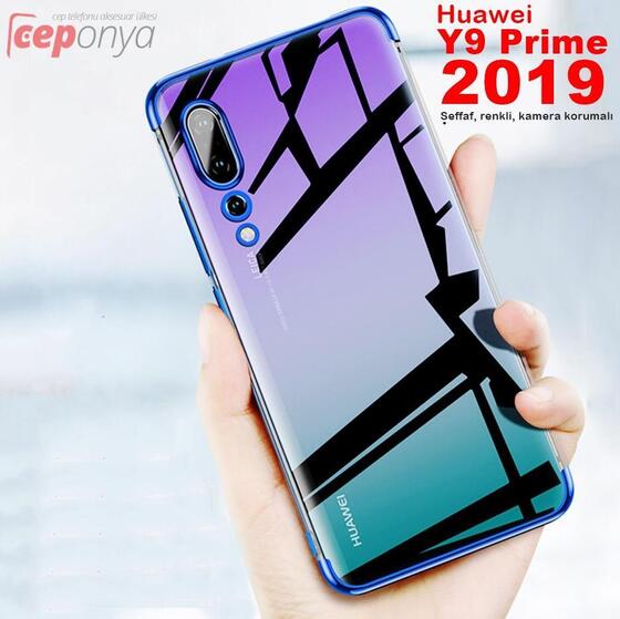 Huawei Y9 Prime 2019 Kılıf İnce Köşeleri Renkli Şeffaf Silikon