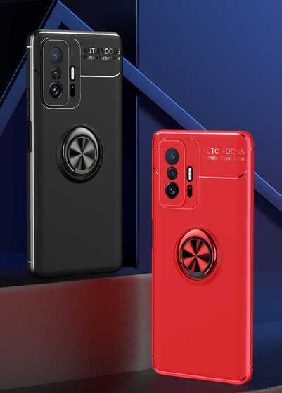 Xiaomi Mi 11T Pro 5G Kılıf Yüzüklü Standlı Manyetik Kamera Korumalı Silikon