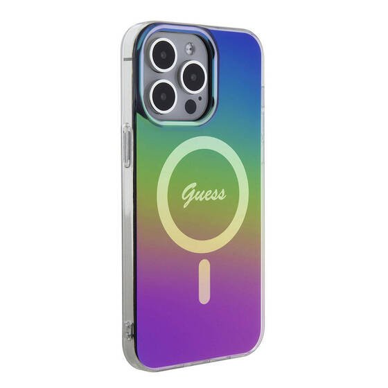 iPhone 15 Pro Uyumlu Kılıf Guess Orjinal Lisanslı Magsafe Şarj Özellikli Yazı Logo Iridescent Siyah