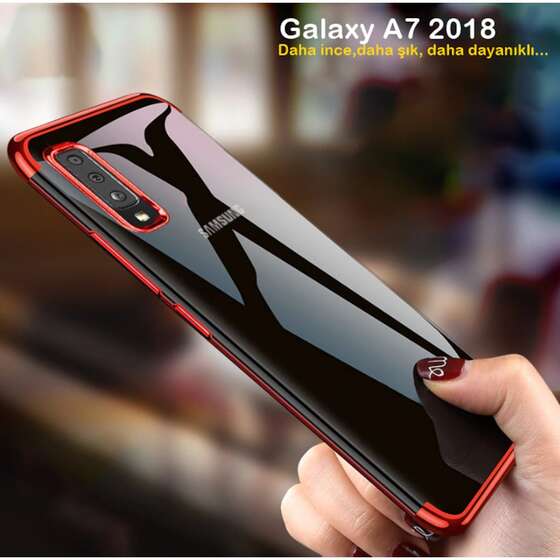 Samsung Galaxy A7 2018 İnce Köşeleri Renkli Şeffaf Kaliteli Kılıf