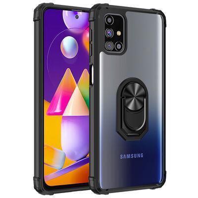 Galaxy M31S Kılıf Kenarları Renkli Antişok Şeffaf Yüzüklü Kılıf