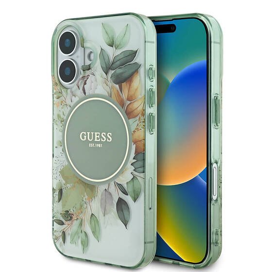 Apple iPhone 16 Guess Orjinal Lisanslı Magsafe Şarj Özellikli IML Baskılı Yazı Logolu Flower Tonal Circle Kapak