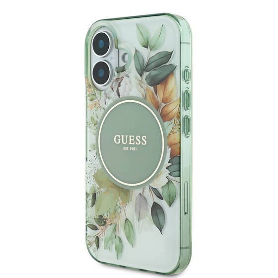 Apple iPhone 16 Guess Orjinal Lisanslı Magsafe Şarj Özellikli IML Baskılı Yazı Logolu Flower Tonal Circle Kapak