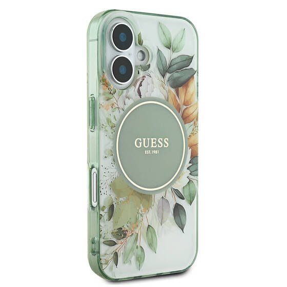 Apple iPhone 16 Guess Orjinal Lisanslı Magsafe Şarj Özellikli IML Baskılı Yazı Logolu Flower Tonal Circle Kapak