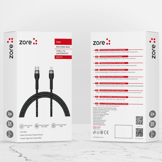 Shira Serisi 2.2A 20W 480Mbps Type-c to Lightning PD Kablo 1 Metre